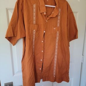 Texas Standard Univerity Of Texas Burnt Orange Linen Guayabera Shirt